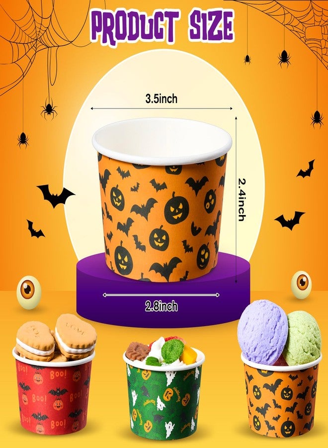 Newtay 120 Pcs Halloween Snack Cups 9 oz Ice Cream Bowls Pumpkin Ghost Bat Treat Paper Disposable Cups Dessert Soup Bowls for Hot or Cold Food Sundae Yogurt Halloween Party Supplies - Image 2
